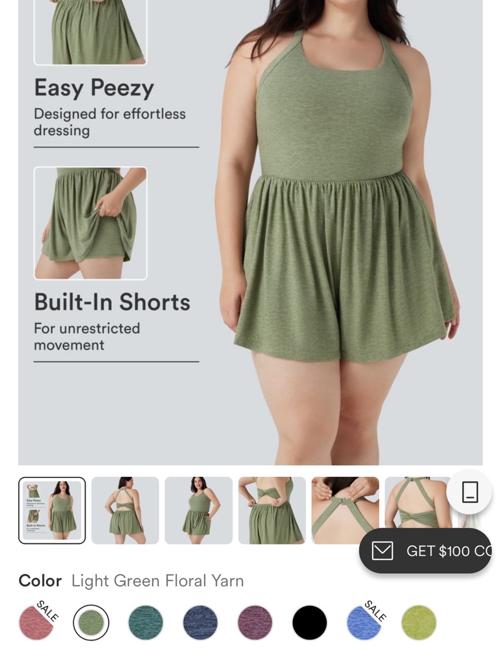 HALARA Light Green Floral Yarn Easy Peazy Romper Dress